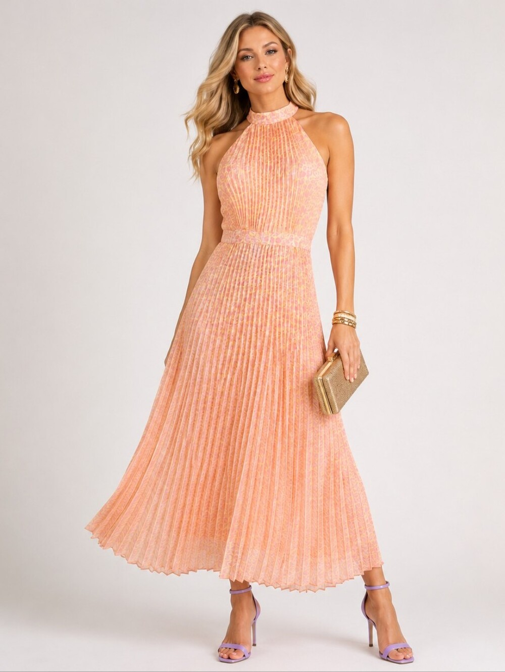 NWTBetsey Johnson Peach Halter Pleated Maxi Dress Size 14